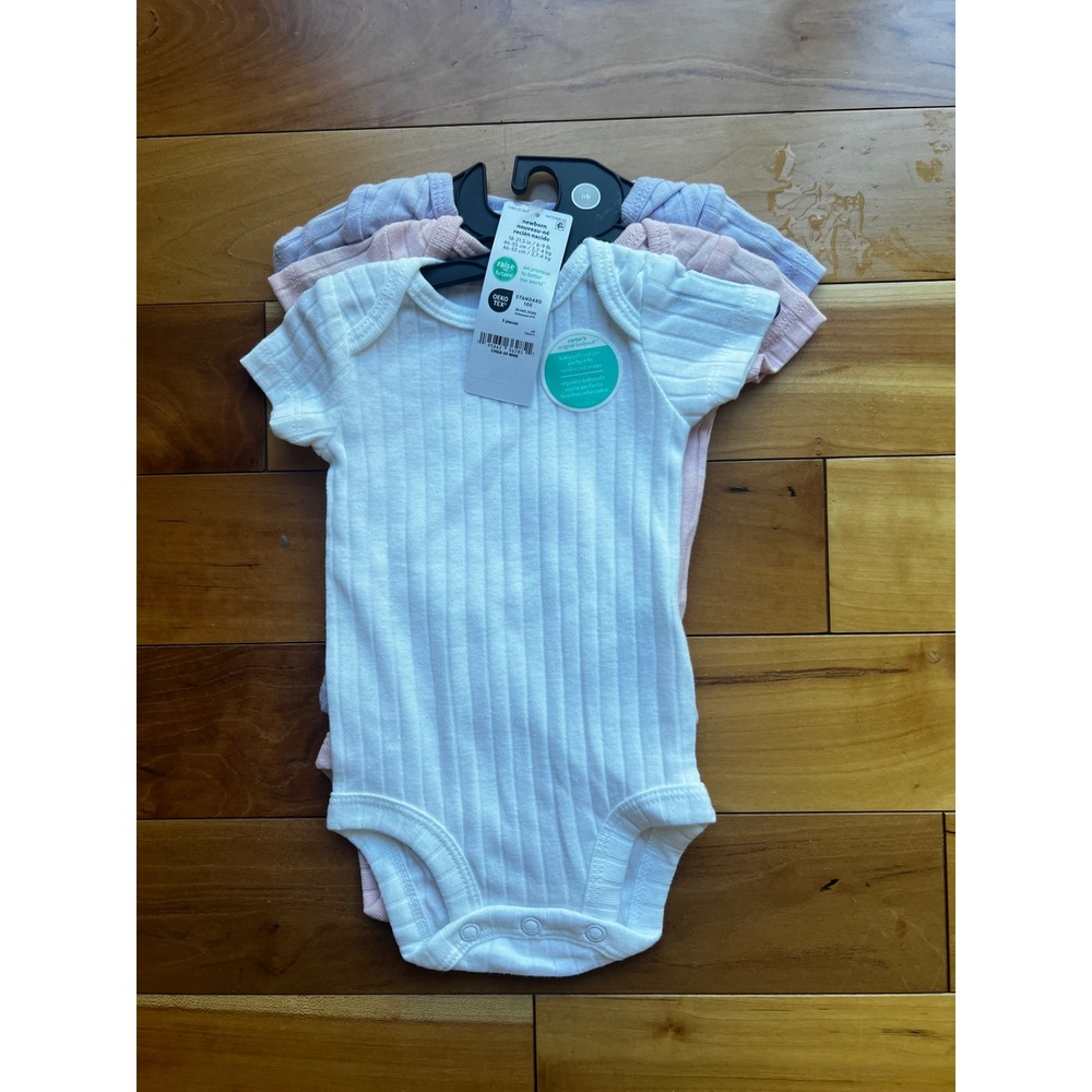 Child of Mine by Carters Newborn Ribbed Cotton Bodysuits 3pk Pink White Lavender